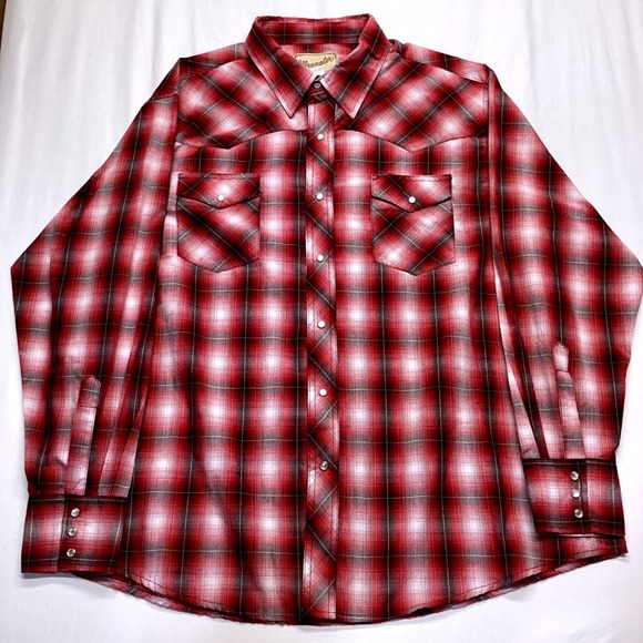 Wrangler Other - Wrangler Mens 2XL Big Western Snap Shirt Red Black Plaid Long Sleeve WM150RD